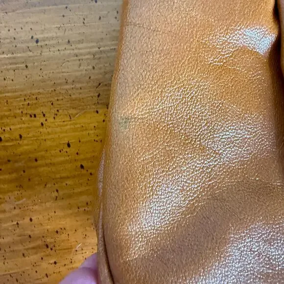 Vintage 60s 70s Tan Top Handle Handbag Structured Mod Purse Caramel Brown Frame - Picture 11 of 12